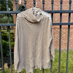 Chico's Brown and White Striped Cowl Neck Sweater